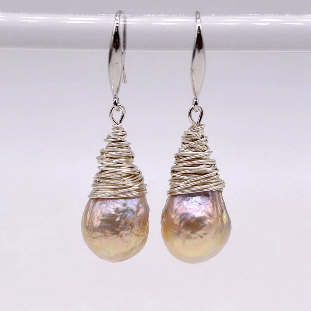 Rainbow Pearl Earrings Natural Color Natural Pearl 925 Sterling Silver Earrings Handmade Baroque Pearl Pendants Women\'s Earrings