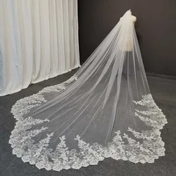 Foto reali personalizzate Velo da sposa lungo in pizzo con paillettes scintillanti con bordo smerlato con pettine Velo da sposa a 1 livello da 3,5 metri