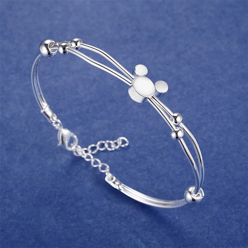 BABYLLNT 925 Sterling Silver Mickey Open Bangle Women Nice Bracelet Fashion Charm Jewelry Wedding Party Gift