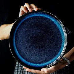 Japanese-style Creative and Beautiful Kiln-glazed Dark Blue Dinner Plate 8-inch 10-inch Plate Steak Platter