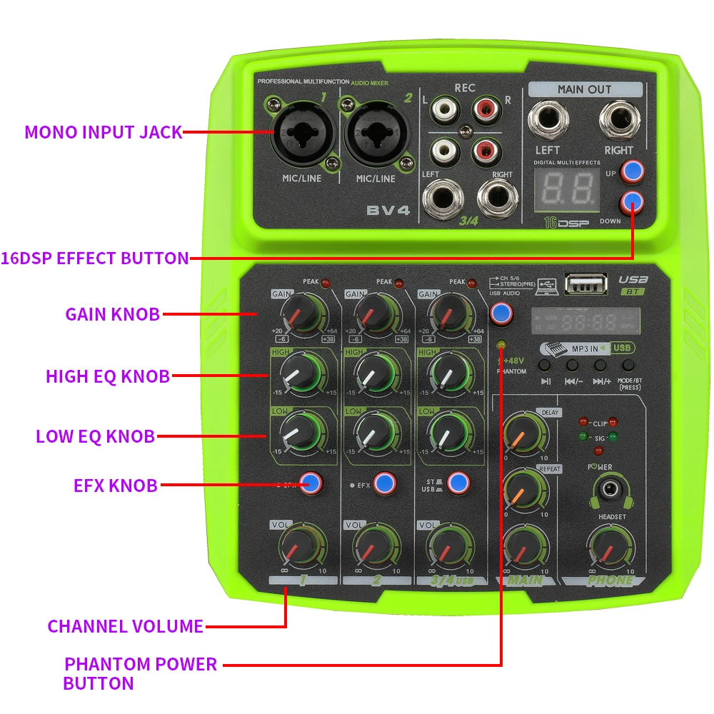 بطاقة صوت USB مباشرة مع 16 DSP/بلوتوث/MP3 6-قناة المؤثرات الرقمية الصوت خلاط المنزل المرحلة في الهواء الطلق الصوت خلاط