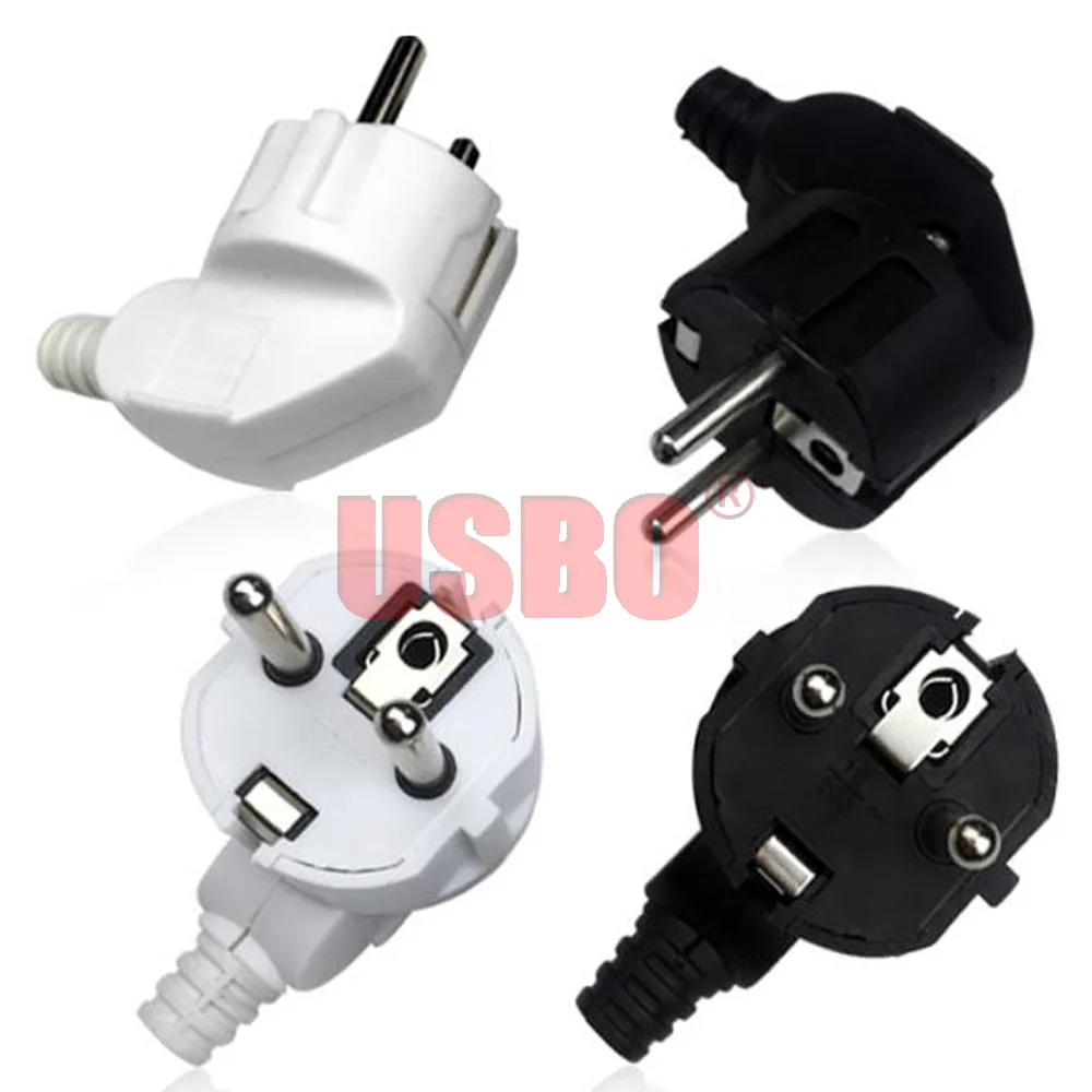 Elbow Black White 16A 250V Europe Germany French Korea Russia Portugal Belgium detachable electric plug Power cable wiring plug