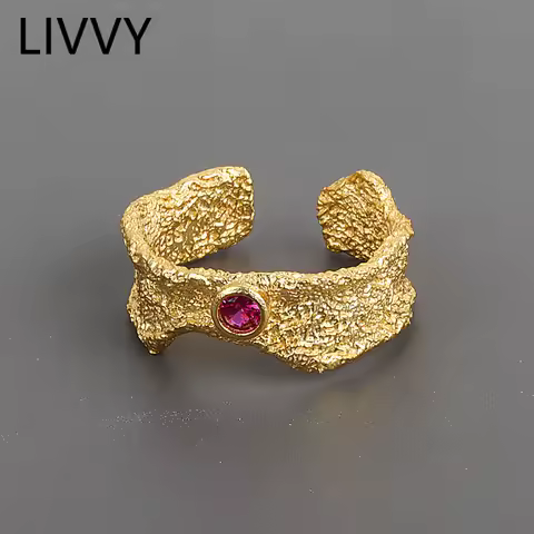 LIVVY Silver Color Blue Zircon Silver Color Rings Retro Distressed Open Adjustable Ring Fashion Jewelry Gifts