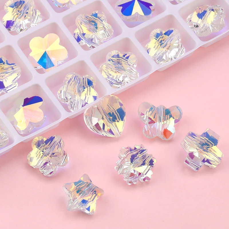 14MM Straight hole Crystal AB Beads 28pcs/lot fashion Sew On Glass Bead For DIY Jewelry Accessories