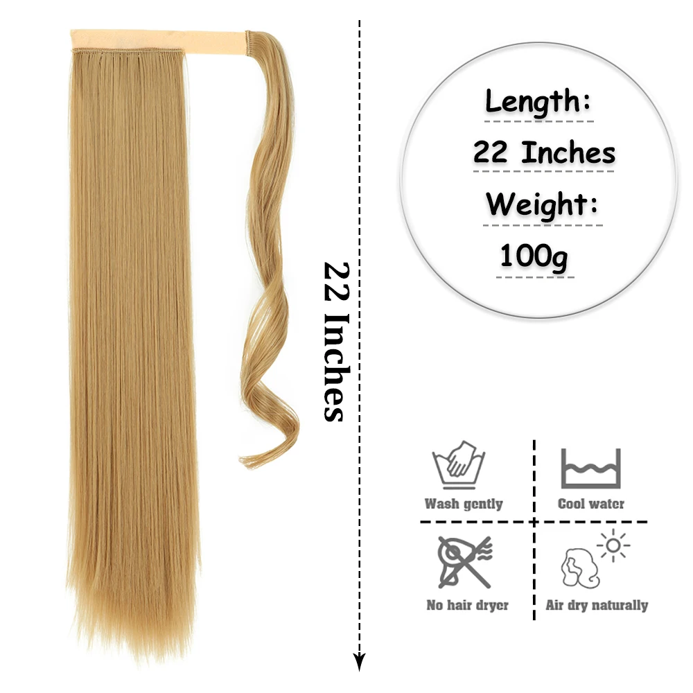 Blonde Long Straight Wrap Around Ponytail Hair Extensions Natural Hairpiece Headwear Synthetic Fiber Heat-Resistant Fake Hair