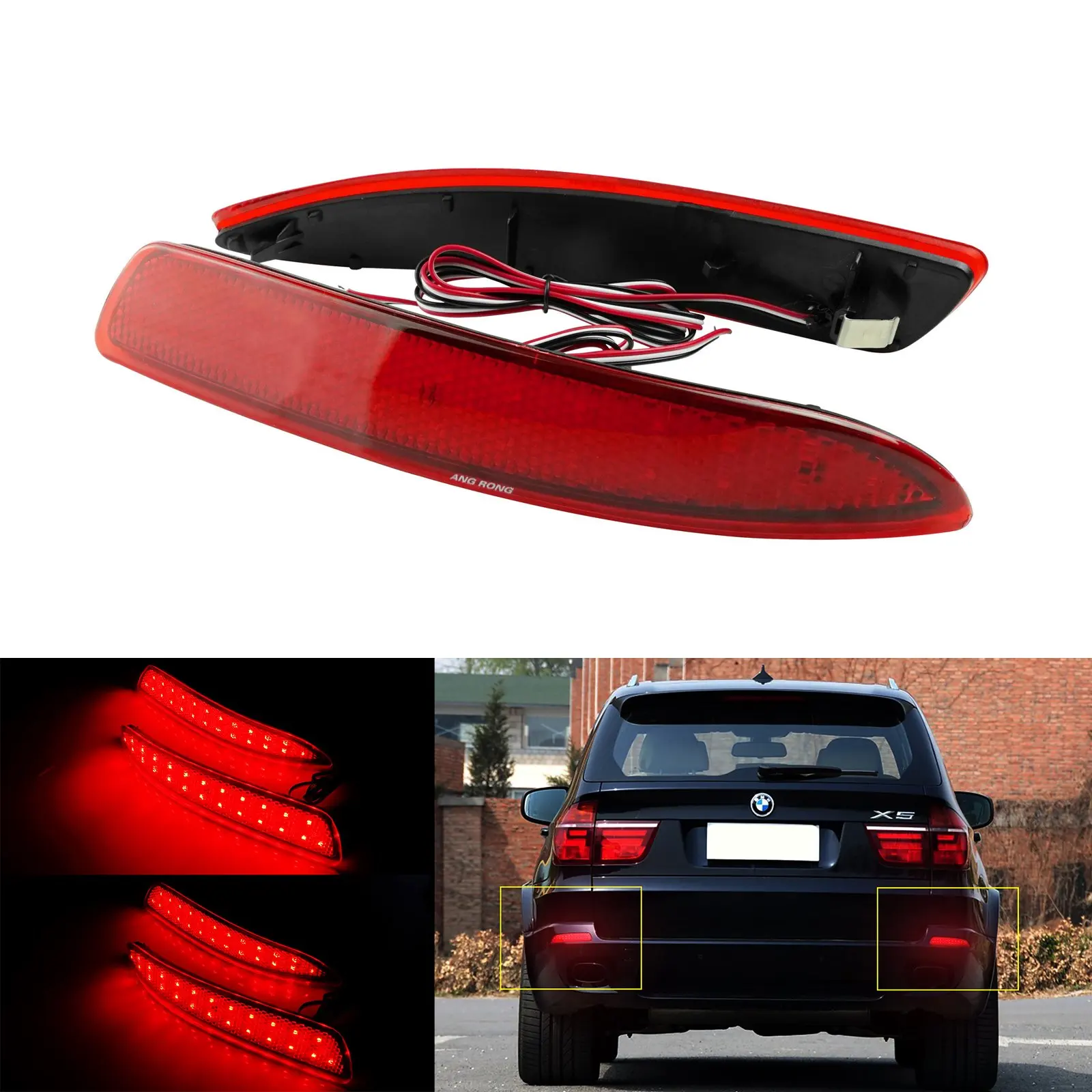 2 Red Lens LED Rear Bumper Reflector Tail Brake Light For BMW X5 E70 M 2006-2013