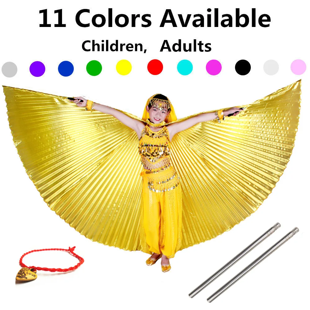 Belly Dance Wings Kids Bellydance Costumes Adult Bollywood Belly Dancing Angle Wings Gold Girls Children 11 Colors Free Sticks