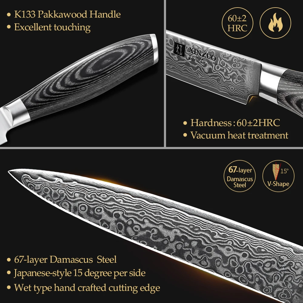 XINZUO 3 PCS Kitchen Knives Sets 67 Layers Japan VG10 Damascus Stainless Steel 8 Inch Chef 5\