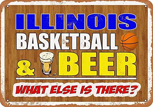 Illinois Basketball and Beer - Retro Wall Decor Home Decor 8 x 12 Metal Sign