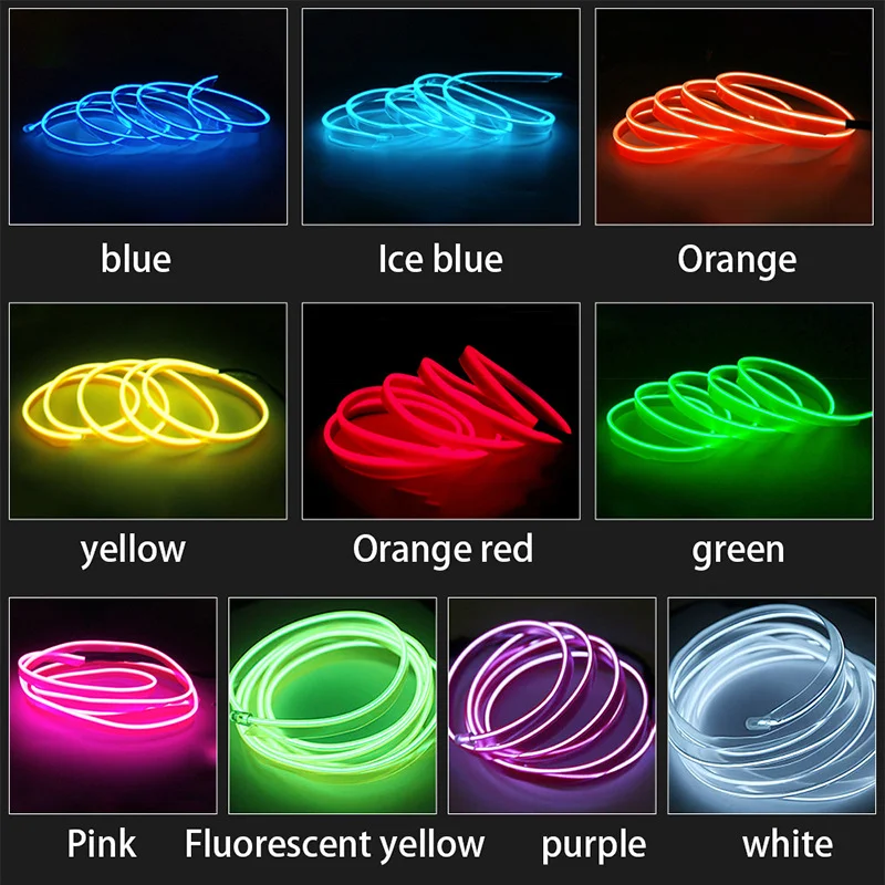 Tira de luces LED de neón Flexible para Interior de coche, 1M, 2M, 3M, 5M, 10M, decoración de fiesta, tubo de cuerda impermeable, ELWire