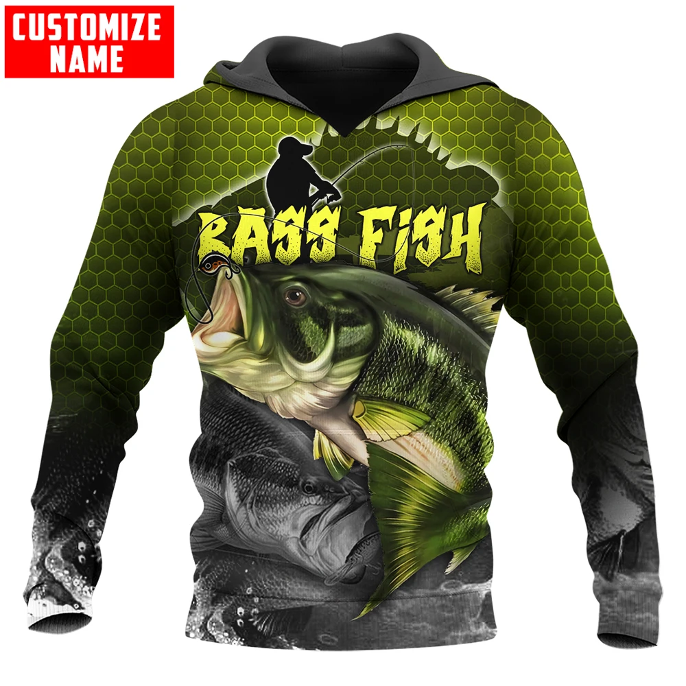 Custom Name Bass Fishing 3D All Over Printing Men's Hoodie & Sweatshirt Autumn Unisex Zip Hoodies Casual Streetwear KJ805