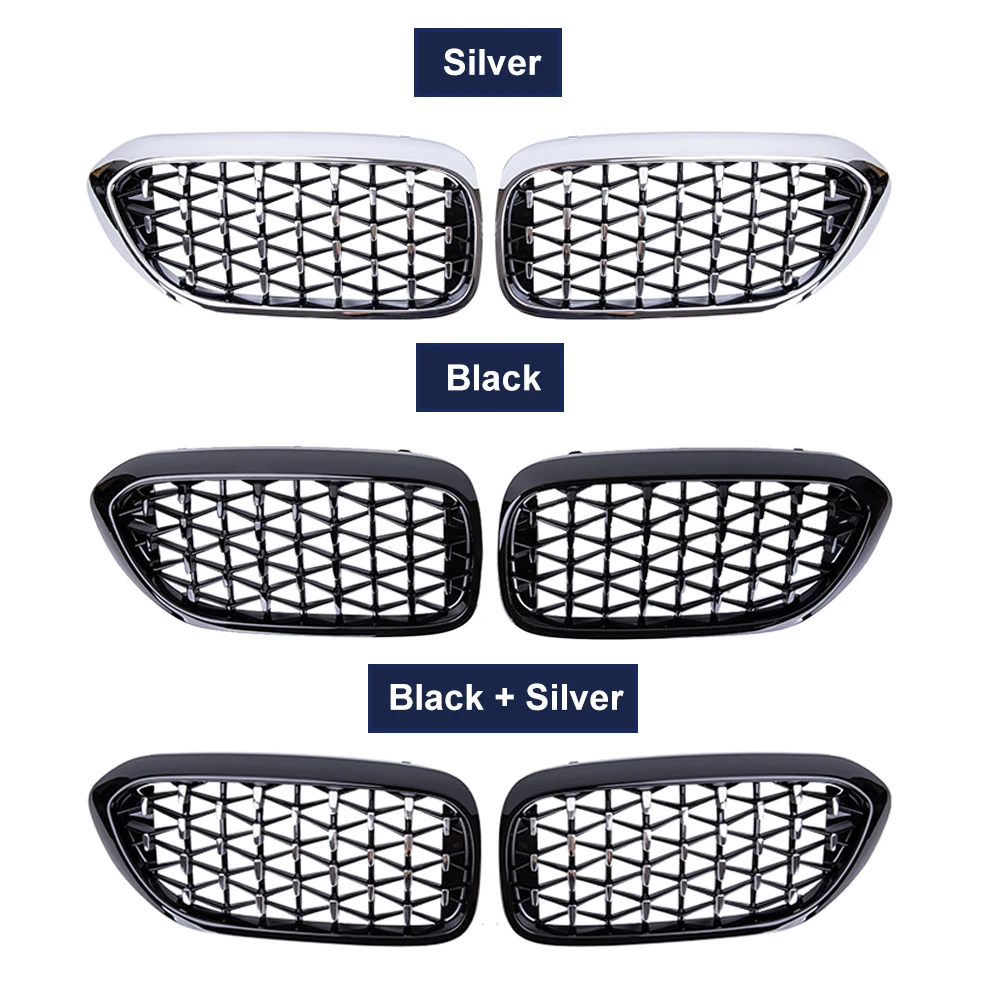 2PCS Car Racing Grill Meteor Diamond Star Style Front Kidney Grille Bumper For BMW 5 Series G30 G31 G38 520i 530i 540i 2018 2019