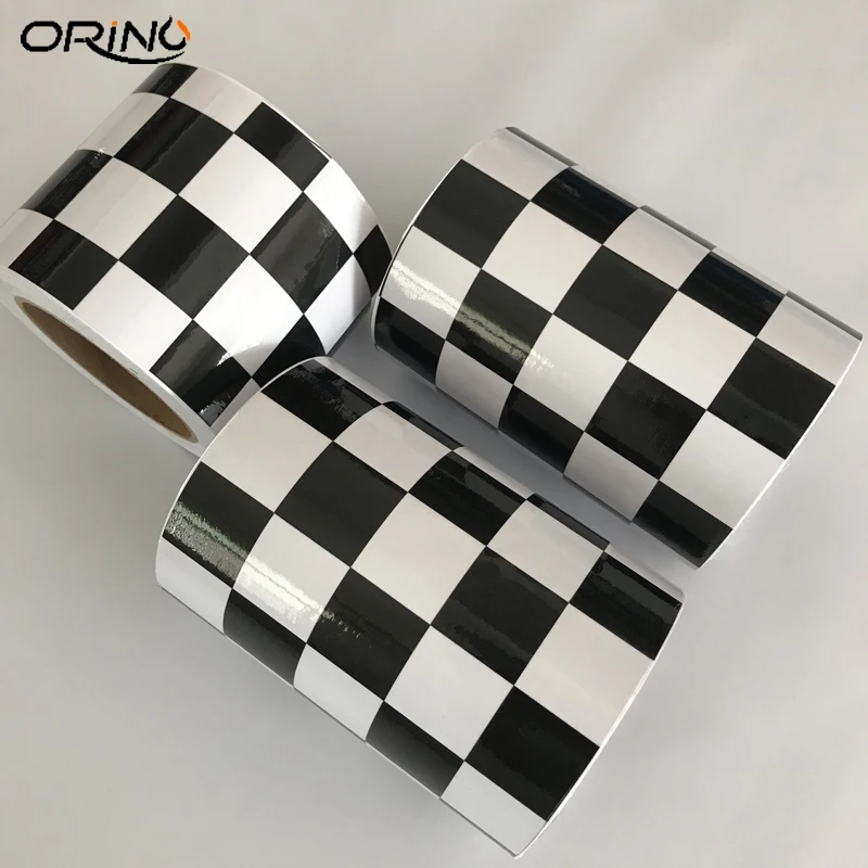 15cm Width Gloss Black White Checkered Racing Flag Sticker Vinyl Self Adhesive Car Wrap Foil Sheet With Air Bubble Free Release