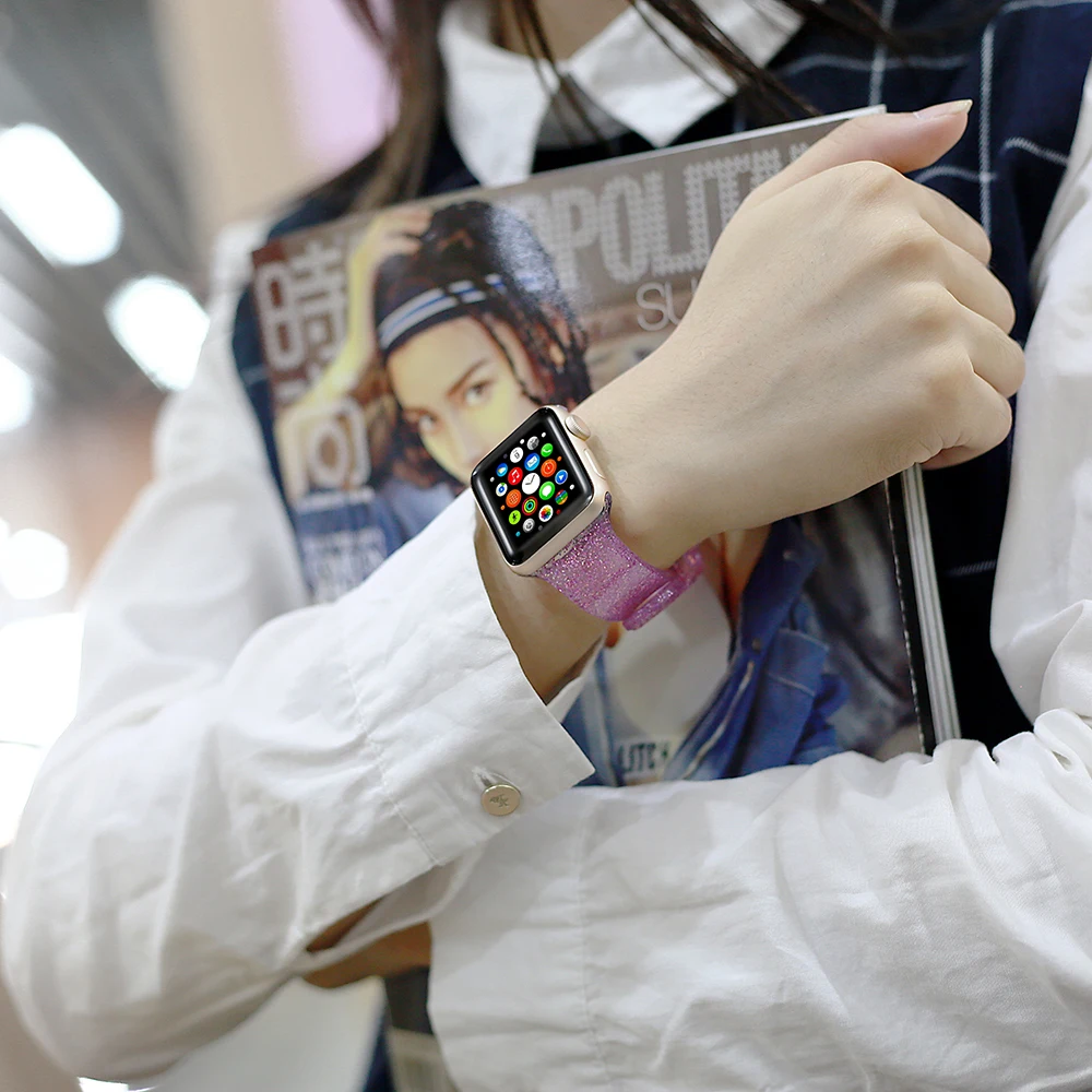 Long Lanh Dây Đeo Dây Đeo Apple Watch 44MM 40MM 45MM 41MM Iwatch 38MM 42MM Trong Suốt phụ Nữ Vòng Tay Đồng Hồ Apple Series 7 3 5 6SE