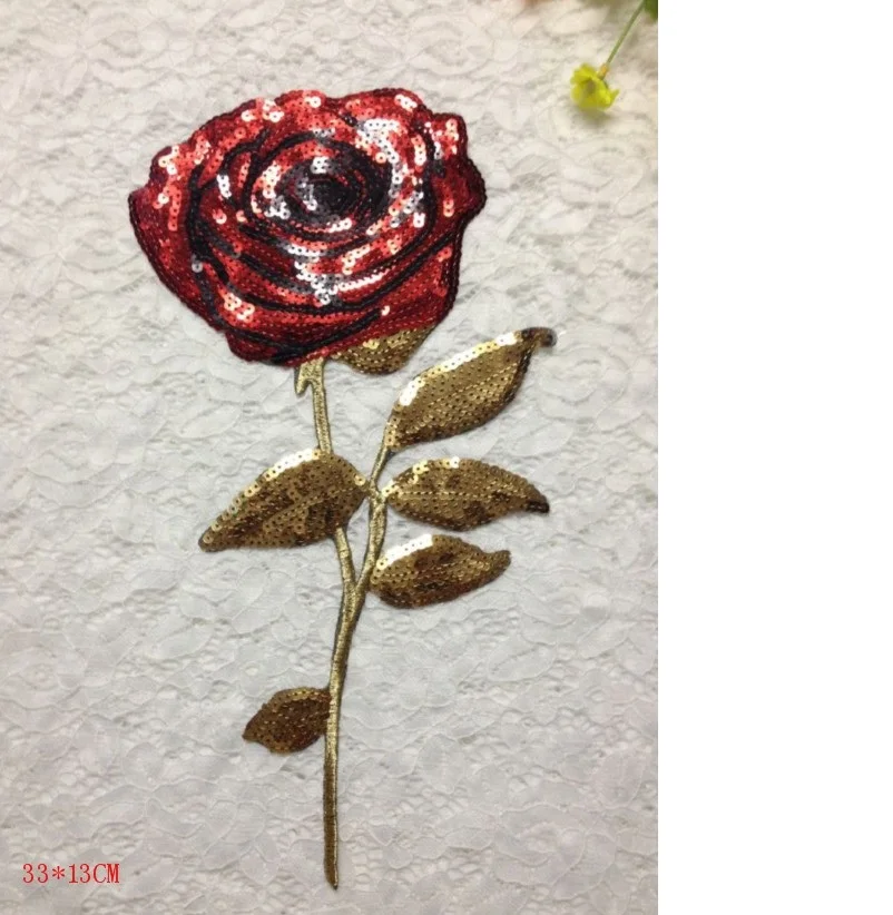 Rose Sequin Cloth Sticker Embroidery Applique DIY Clothes Sequin Patch Sticker Garment T-shirt Decoration Accessories