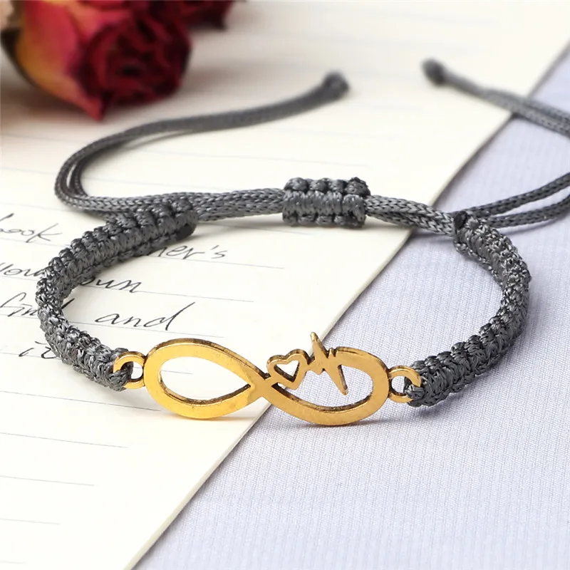 Charm Women Men Bracelet Infinity ECG Lucky Red String Braided Adjustable Couple Knot Rope Bracelets Handmade Friendship Jewelry