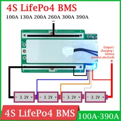 4S 12V 100A 130A 200A 260A 300A 390A BMS LifePo4 scheda di protezione al litio Balance High Current moto car start RV Inverter