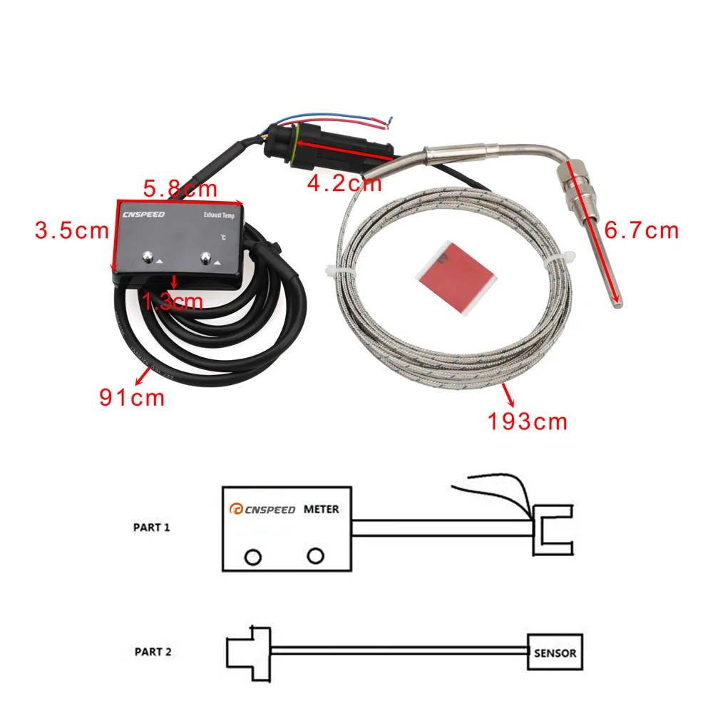 Red Blue LED Exhaust Temp Gauge Exhaust Gas Meter  Digital With Sensor EXT Temperature Meter Turbo For 4WD Hilux Patrol EGT