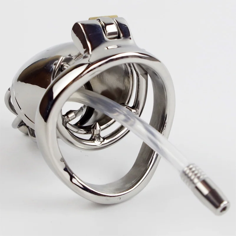 Male Chastity Cage Stainless Steel Chastity Device Penis Cage SM Anti-off Cock Ring With Lock Silicone Catheter Sex Toys For Men