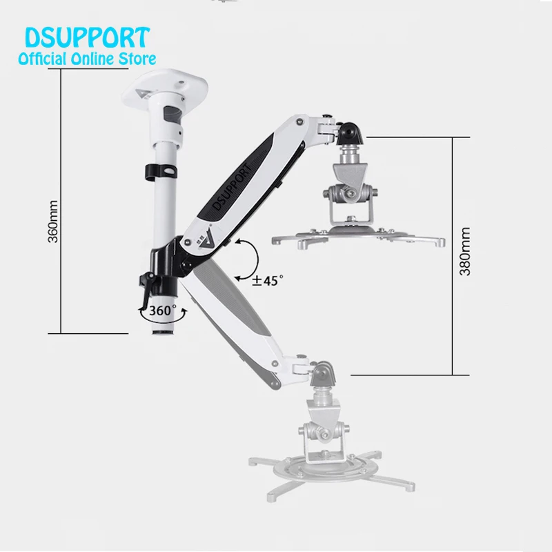 Aluminum Alloy 360 Degree Projector ceiling Mount Full Motion Retractable Universal Projector Hanger Bracket