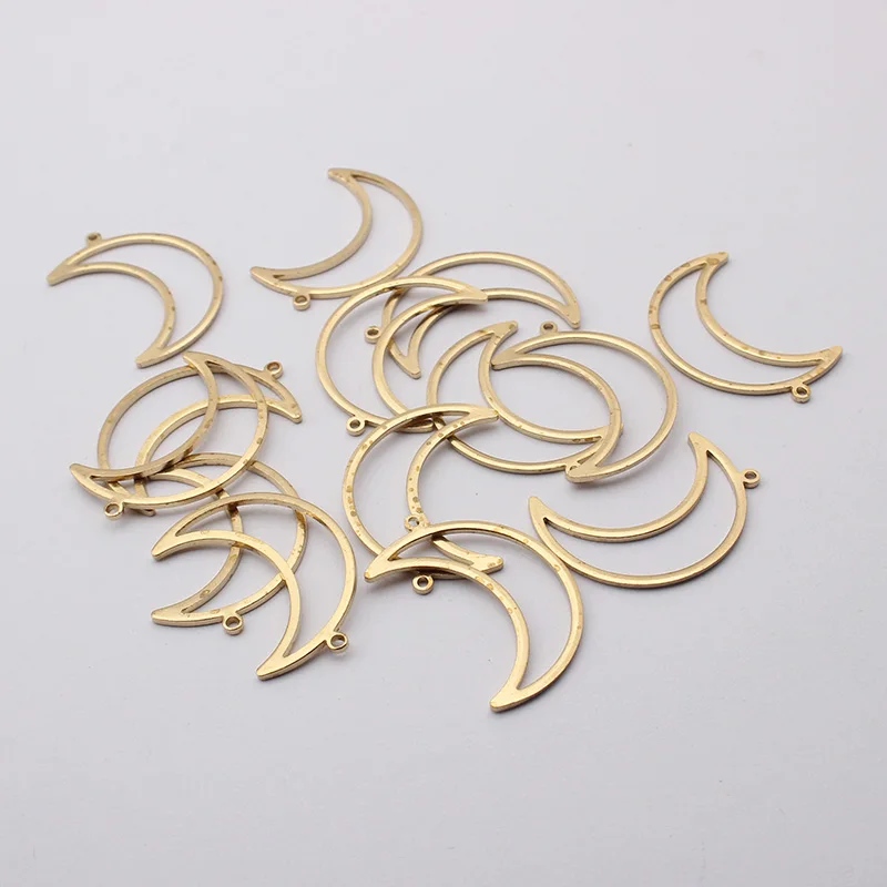 20pcs Raw Brass Earring Charms Hollow Crescent Moon Pendant Charms For Women Necklace Jewelry Findings Making Crafts