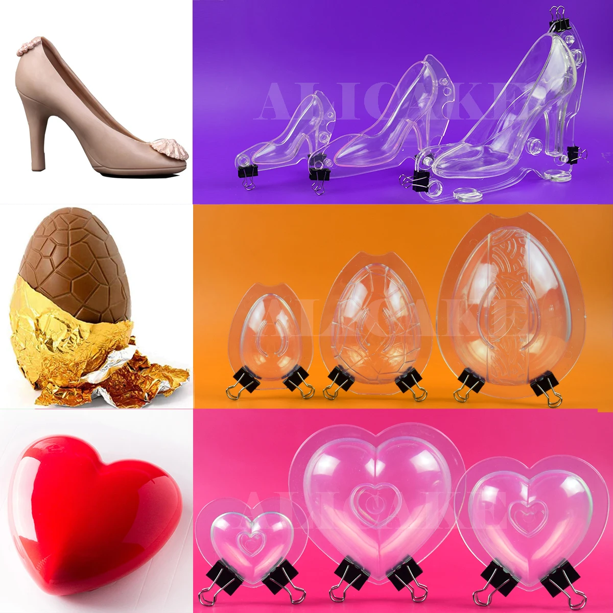 3Pcs 3D Chocolate Mold for Easter Egg Heart Polycarbonate Chocolate Bomb Mould High Heels for Baking Pastry Confectionery Tools