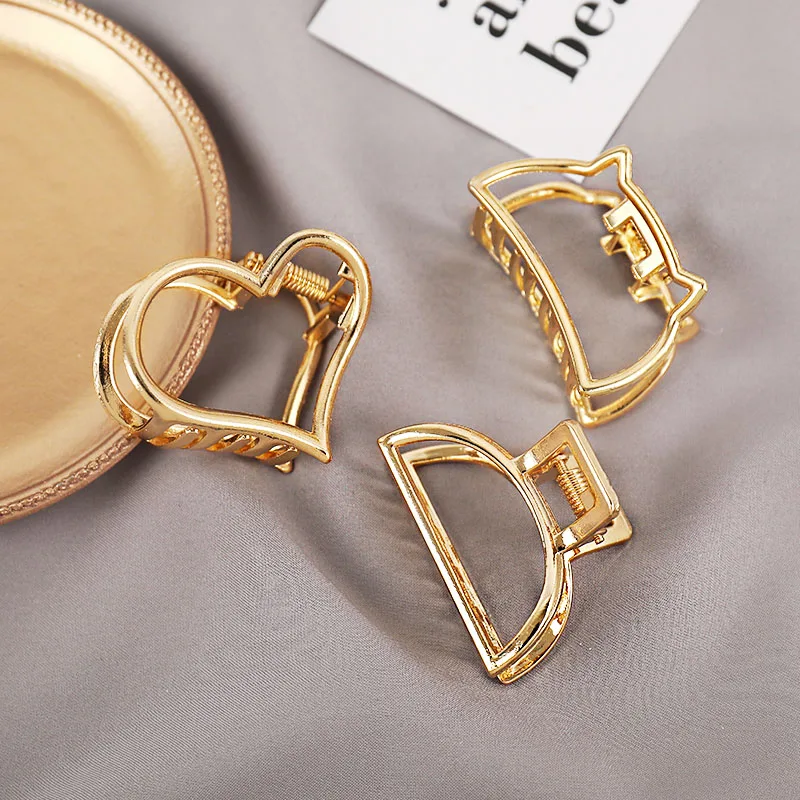 New Women Girls Cute Heart Hollow Geometric Gold Alloy Hair Claws Sweet Headband Hair Clips Hairpins Fashion Hair Accessories