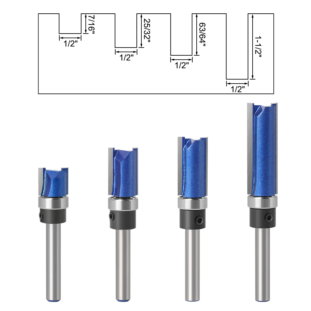 6mm 1/4in Shank Flush Trim Router Bit Tungsten Carbide Template Pattern Bit Bearing Straight End Mill Woodworking Tools