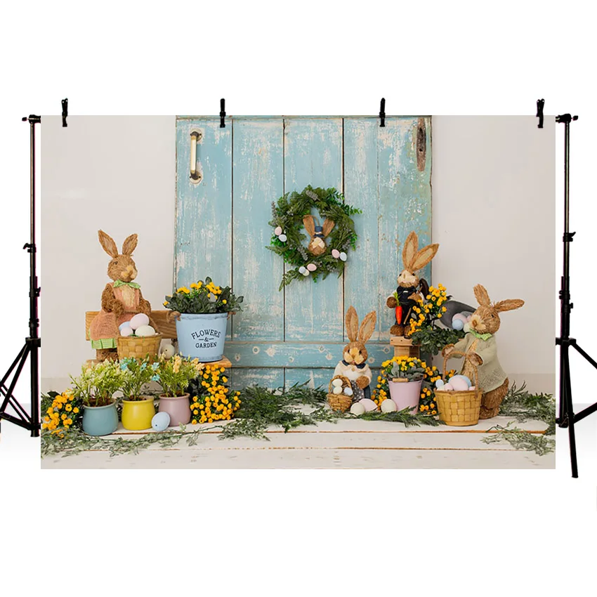 Avezano ฤดูใบไม้ผลิ Happy Easter การถ่ายภาพพื้นหลังพวงหรีดไม้ประตูทารกแรกเกิดเด็กภาพฉากหลัง Photo Studio Photozone Prop