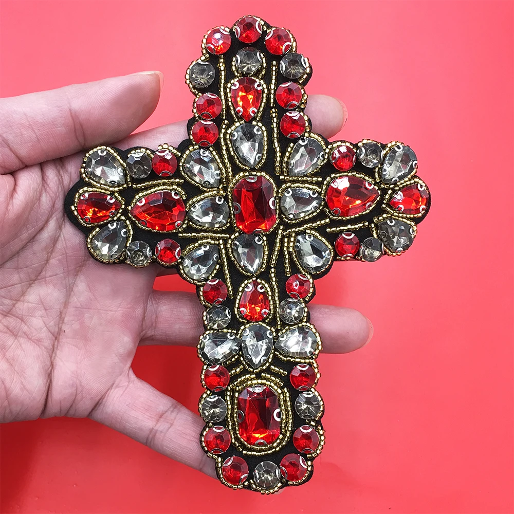Artigianato 3D perline strass di cristallo croce Design Patch Applique cucire toppe vestiti borse decorate accessori cucito fai da te