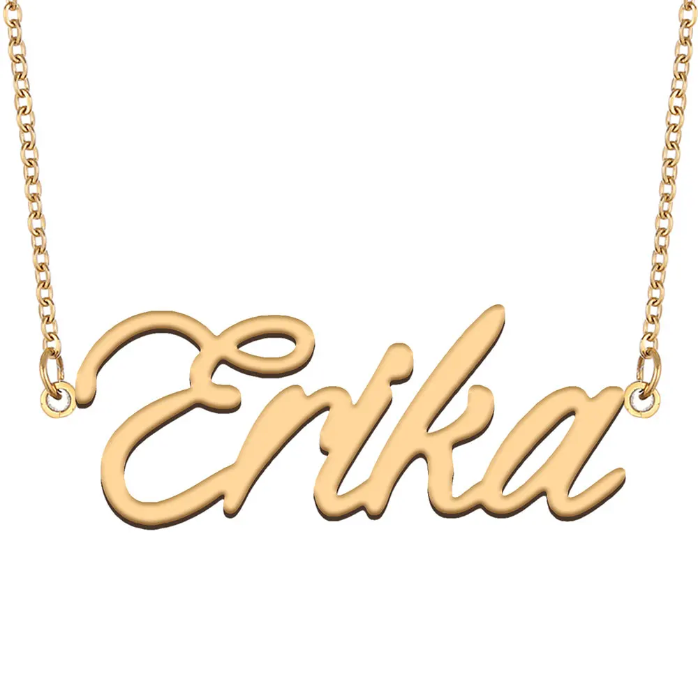 Erika Name Necklace Women Stainless Steel Jewelry Gold Plated Nameplate Chain Pendant Femme Mothers Girlfriend Gift