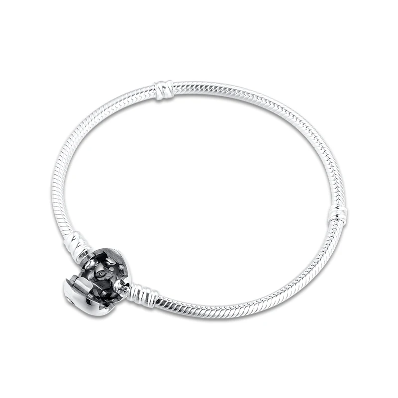Moments Family Tree Heart Clasp Snake Chain Bracelets For Woman DIY Beads & Charms Sterling Silver Fashion Jewelry Bracelets