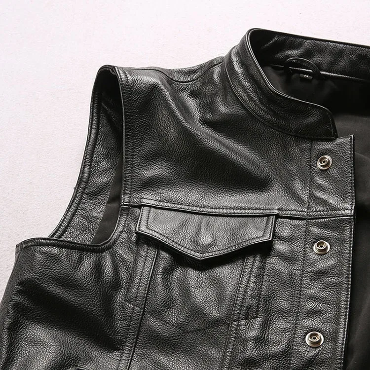 XL～3L Bikers 牛革 レザーベスト 革ベスト サイド編上げ ブラウン系
