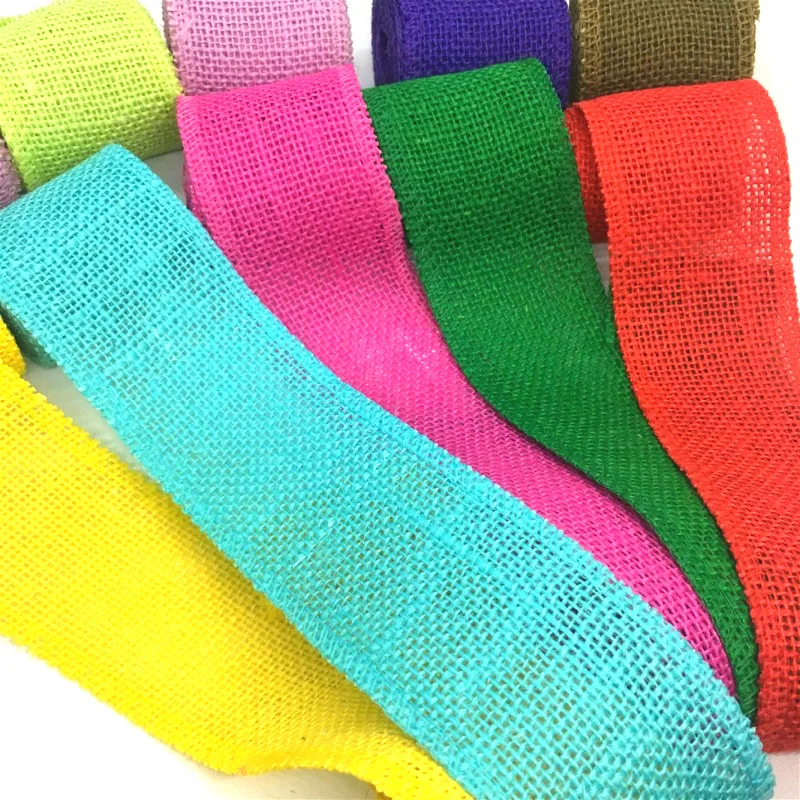 15Colors 6cm 2Y Colorful Jute-Burlap Hemp Ribbon For Handmade DIY Craft Bows Gift Floral Packing Easter Christmas Wedding Deco