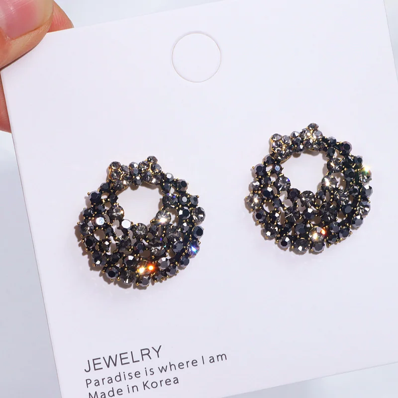 Trendy Charm Crystal Big Bowknot Earrings for Women Elegant Sparkling Black Rhinestone Stud Earring Fashion Jewelry Accessorie