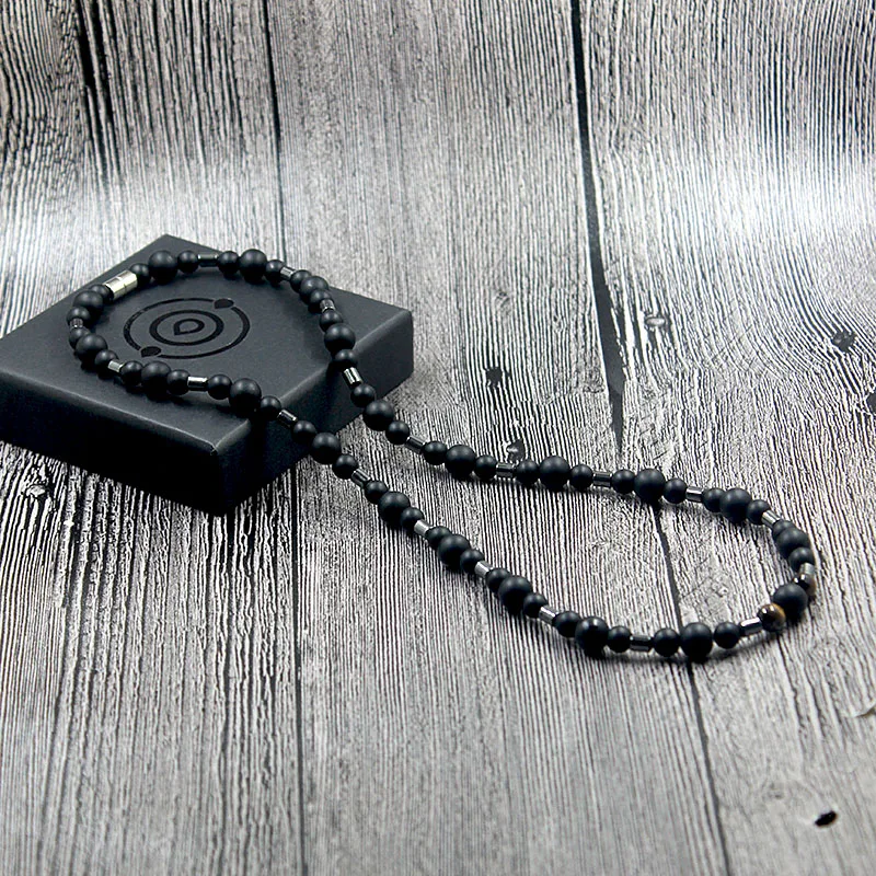 

Fashion Classic Vintage Men Necklace Matte Black Natural Stone Choker Jewelry for Men and Women Gift NSN016