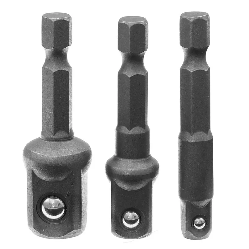 3pcs/set 1/4 3/8 1/2 Hex Shank Drive Power Drill Bit Wrench Sleeve Extension Bar Socket Driver Adapter