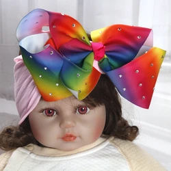 8inch bows Rhinestone Nylon Headbands Baby Girls Kids Soft Bows Knot Turban Hair Bands Baby Hair Accessories Children Headwear