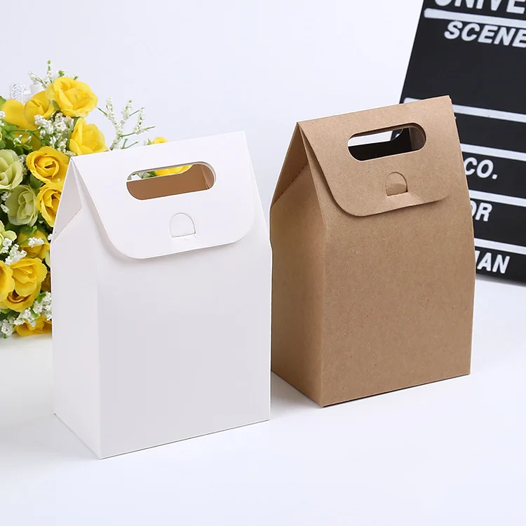 

10Pcs Creative Simple Pure Color style Gift box Handle Kraft Paper DIY gift bag Candy Cake Chocolate box Wedding Party Supplies