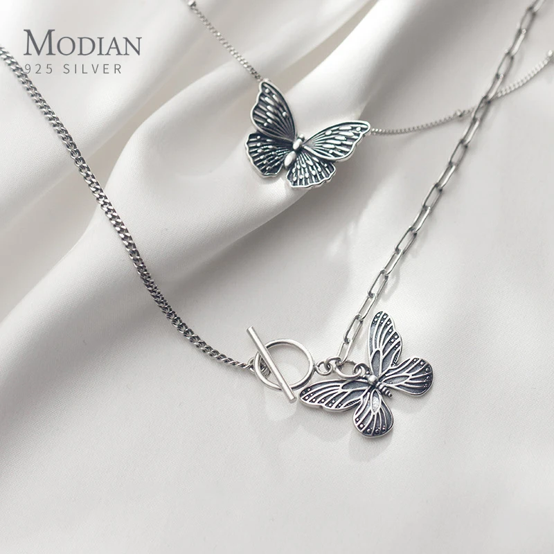 Modian 100% Real 925 Sterling Silver Retro Flying Butterfly Pendant Necklace for Women 2 Style Pendant Fine Jewelry 2020 Design