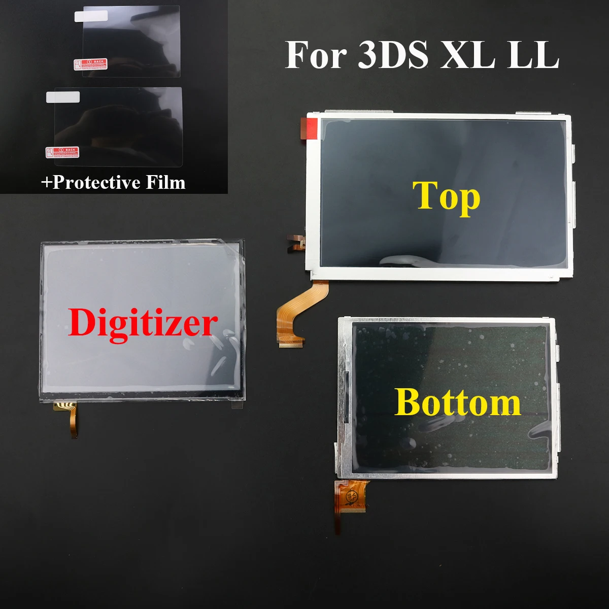 1pc Bottom Upper Top LCD Screen Display for 3DS XL/LL Touch Screen Digitizer Glass Lens Parts for 3DSXL 3DSLL & Protective Film