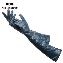 Multiple colors 50cm long leather gloves,sheepskin women's leather gloves,warm women's winter gloves,Simple women's gloves-2227C