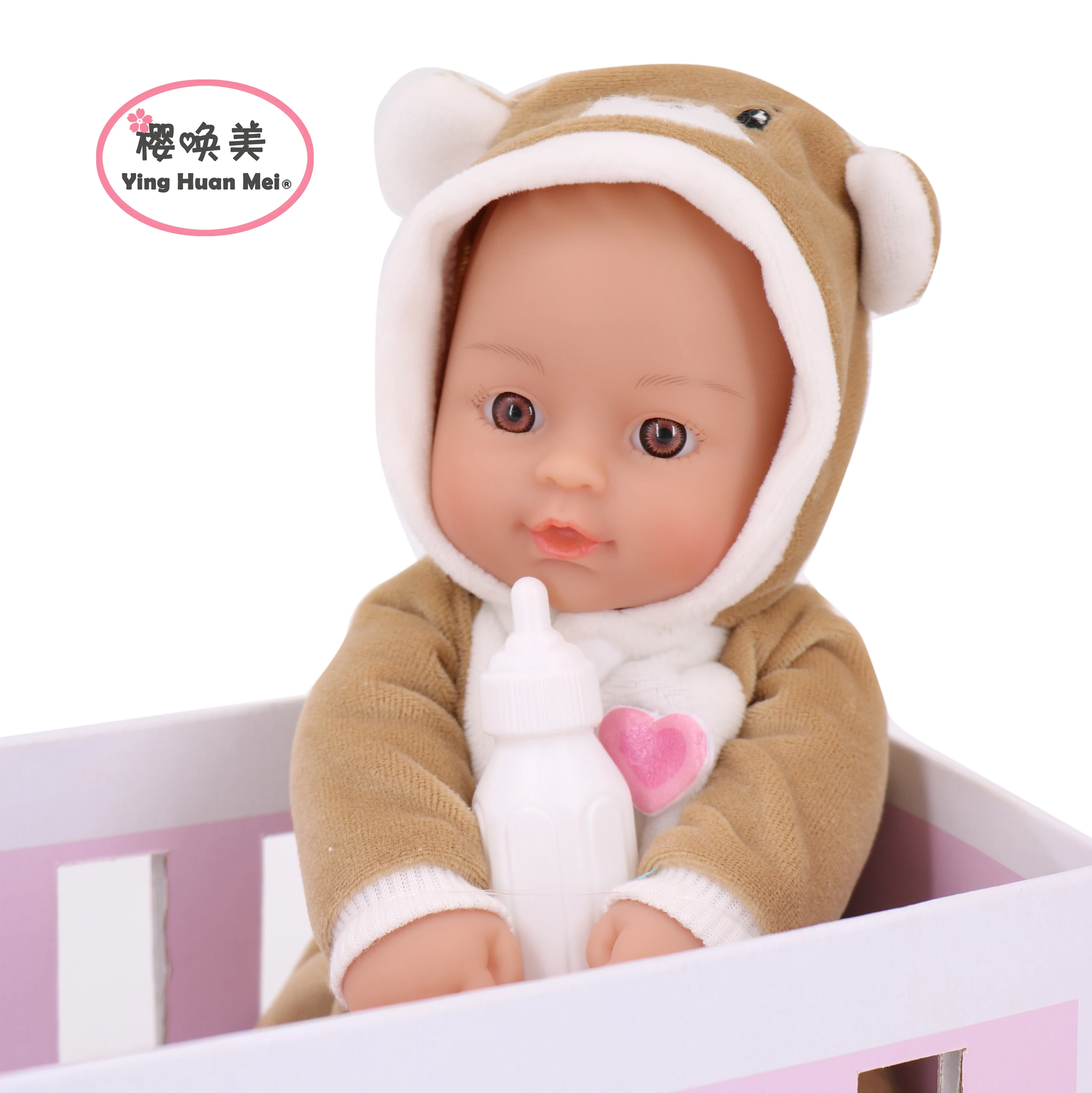 YHM11-inch Sweet Bear Baby , 100% Machine Washable, Comes with White Bottle，Soft Body Vinyl Play Toy Gift for Toddlers