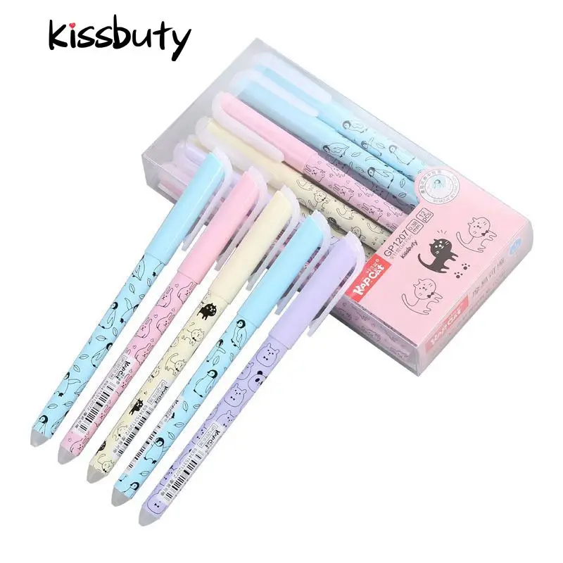 Cute Cat Erasable Pen 0.38mm Washable Handle Magical Eraser Gel Pen Blue Ink Erasable Refills Rod Kids School Stationery