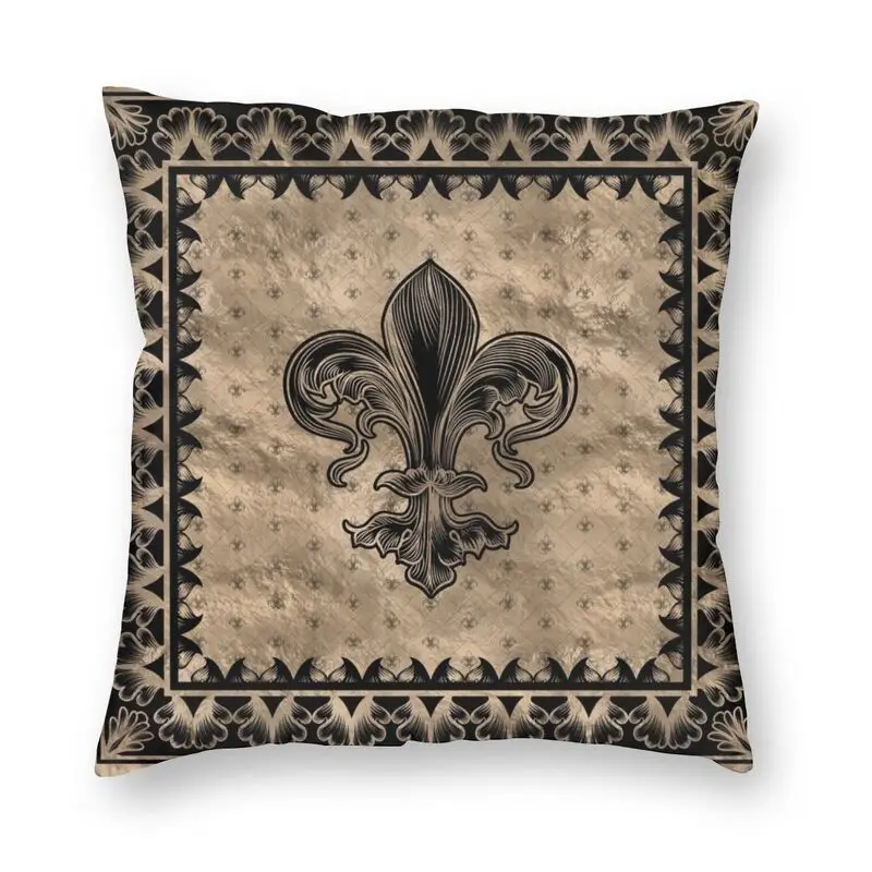 

Fleur De Lis Black And Gold Square Throw Pillow Cover Home Decor 3D Printed Vintage Sacred Lily Flower Cushion Cover for Car