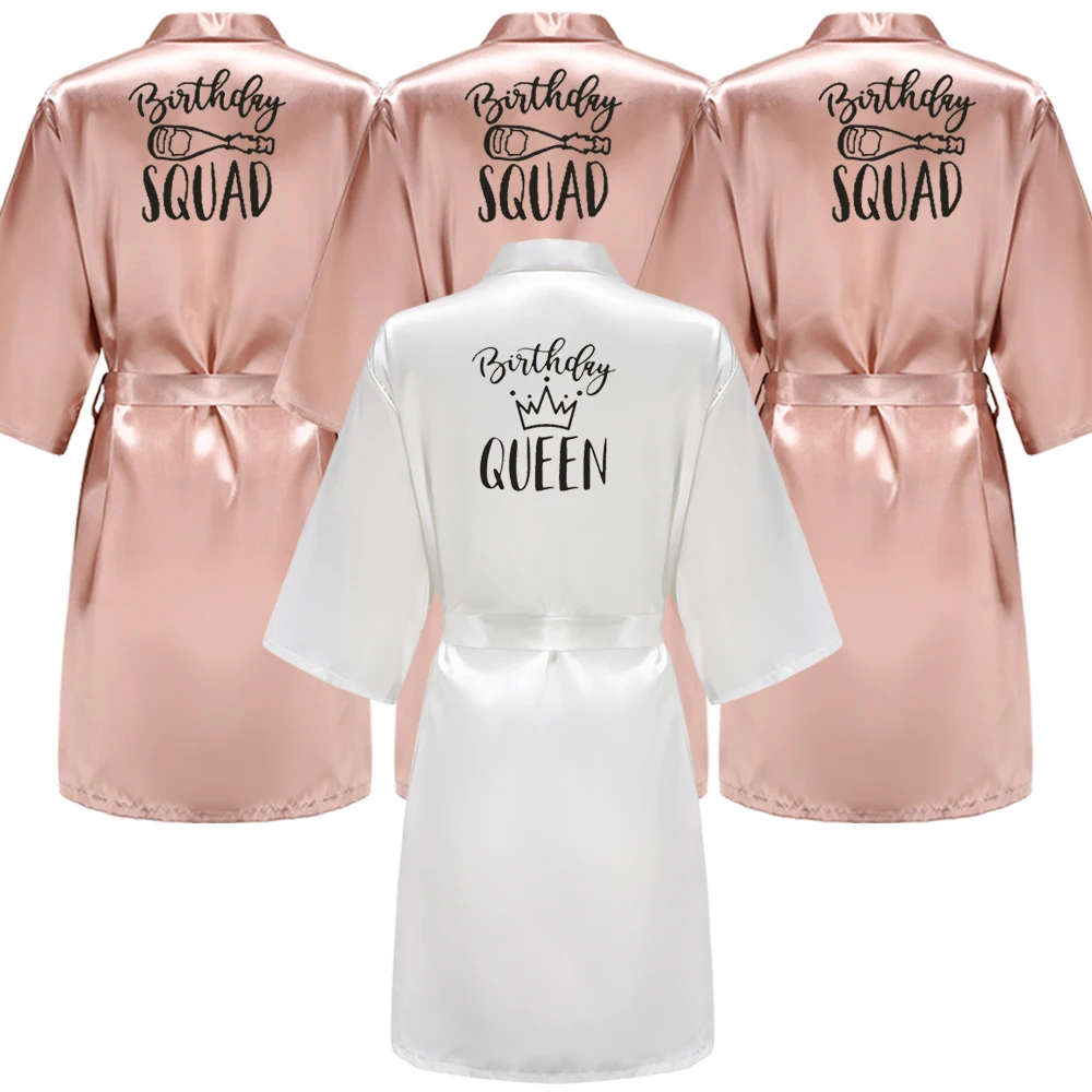 Birthday Queen&Squad Party Robe Satin Women Princess Favor Ladies Dressing Gift kimono