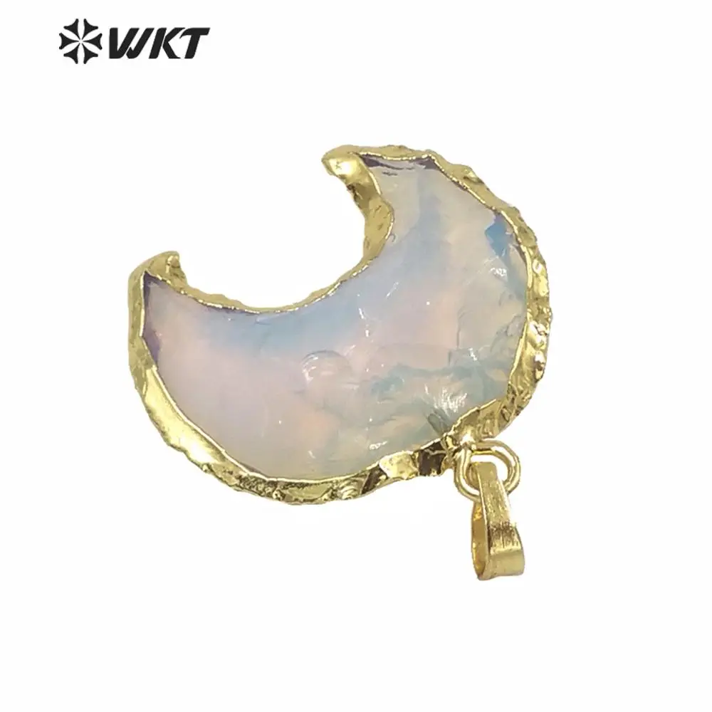 WT-P1611 WKT Pretty Quartz Stone Pendant Cresent Moon Shape For Necklace DIY Shiny Raw Opalfor Jewelry Findings High Quality