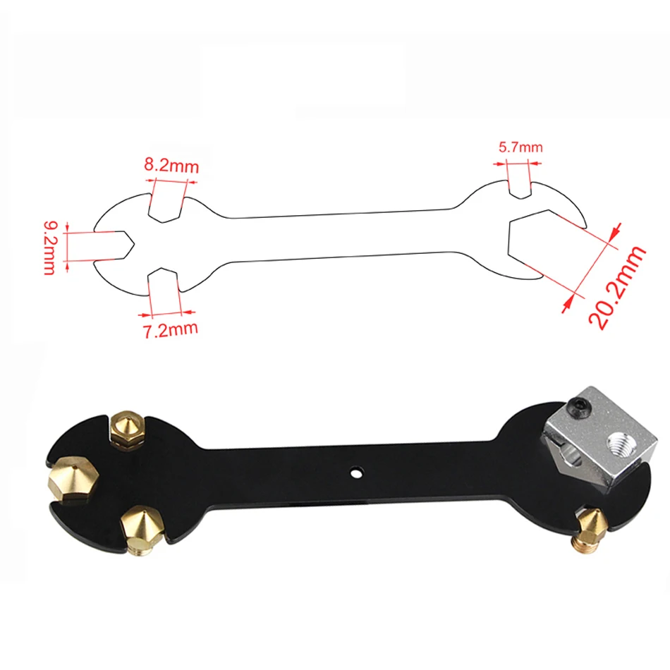 2pcs 3D Printer Nozzle Wrench 5 IN 1 Steel Spanner Wrench Flat Fit MK8 MK10 V6 Nozzle Heater Block Multi Function Nozzle Tool