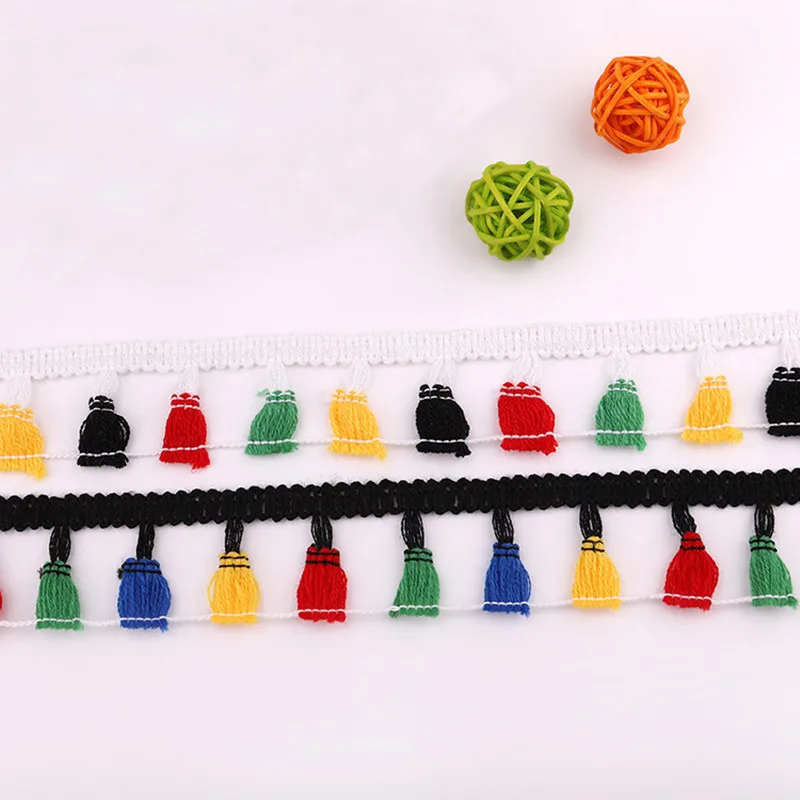 5Yards/Lot Pom Pom Trim Ball Ethnic style Tassel Pompom Fringe Ribbon Sewing Lace Kintted Fabric Handmade Craft Accessories