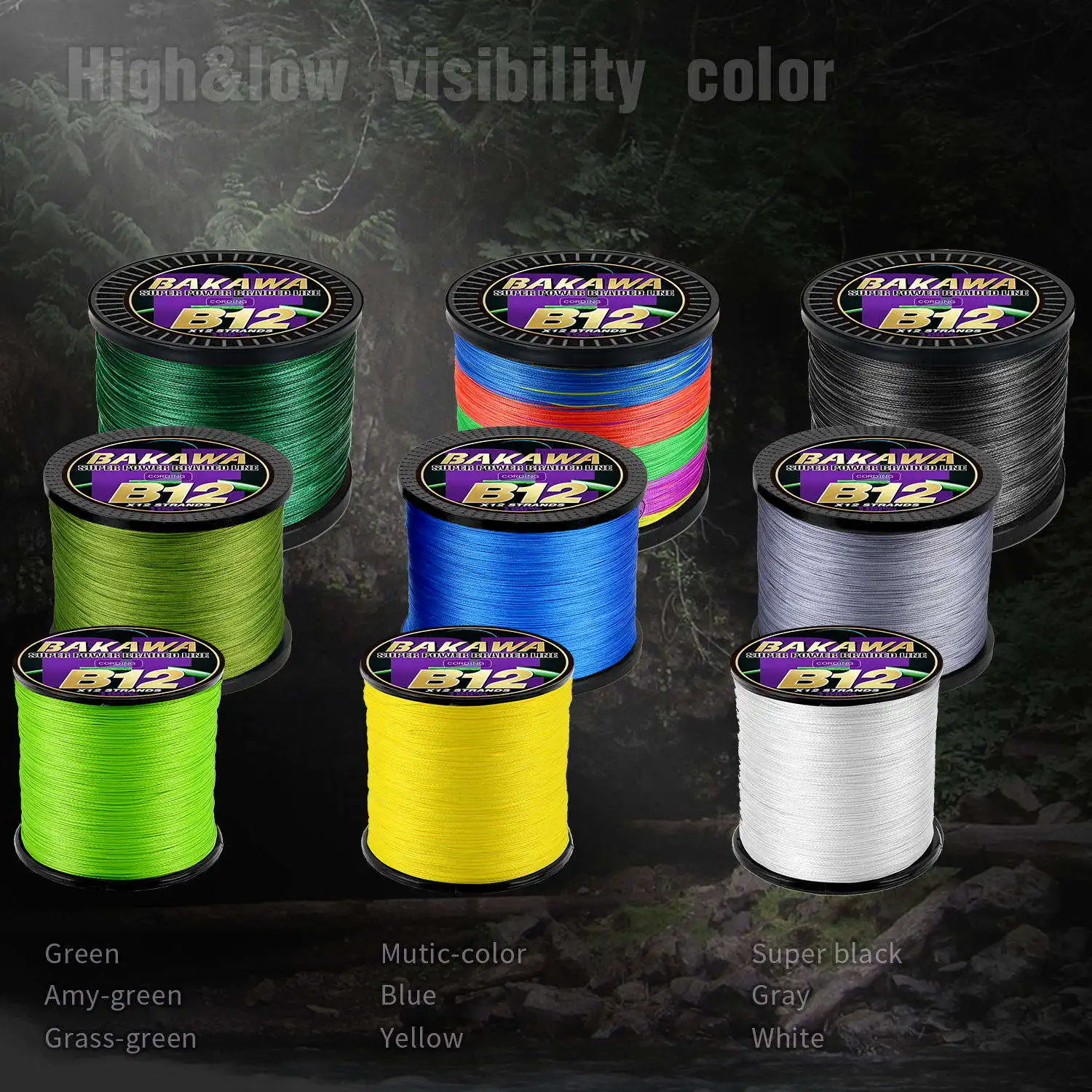BAKAWA X12 X8 Super Strong 12 Strands 8 Strands Braided Fishing Line 300M 500M Multifilament PE Line Saltwater Fishing Tackle